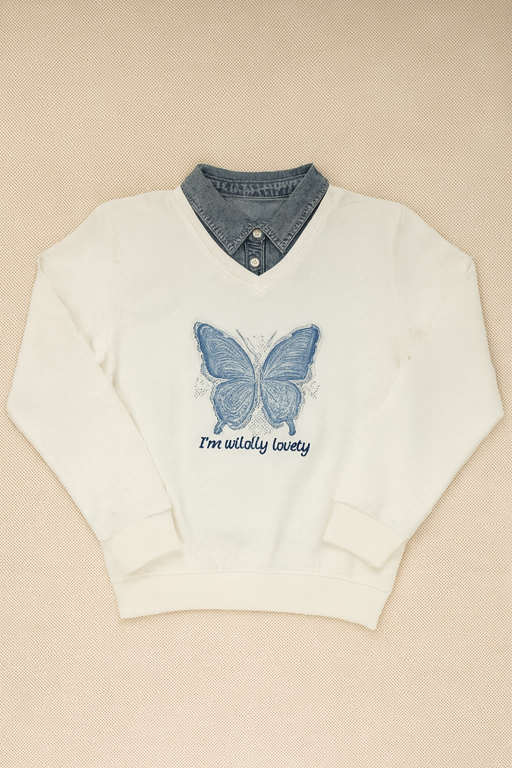 Girls Sweatshirt with Jeans Neck – Butterfly Design