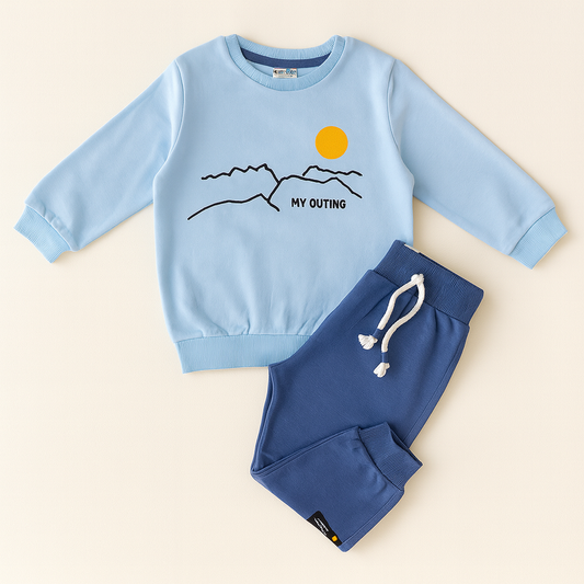 Boys Cotton 2-Piece Set – “My Outing” Sweatshirt & Pants