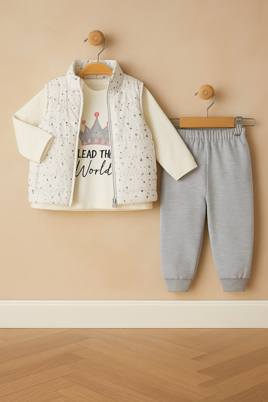 3-Piece Girls Outfit Set – Crown Design