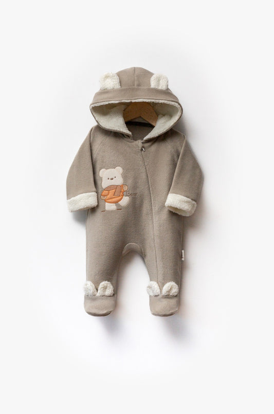 Fleece Baby Overall with Hat – Bear Design