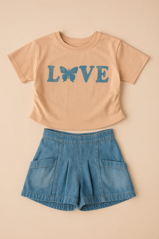 Girls Cotton Shirt and Skirt Set – Love Design