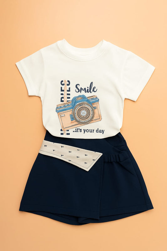 Girls Cotton Shirt and Skirt Set – Camera Design