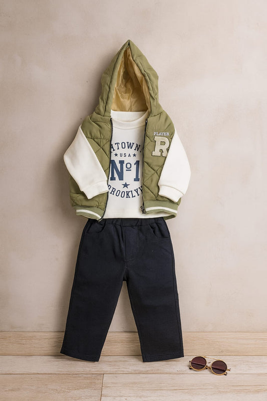 Boys 3-Piece Set with Zipper Vest – Stylish & Comfortable