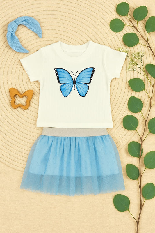 Girls Skirt and Cotton Shirt Set – Butterfly Design