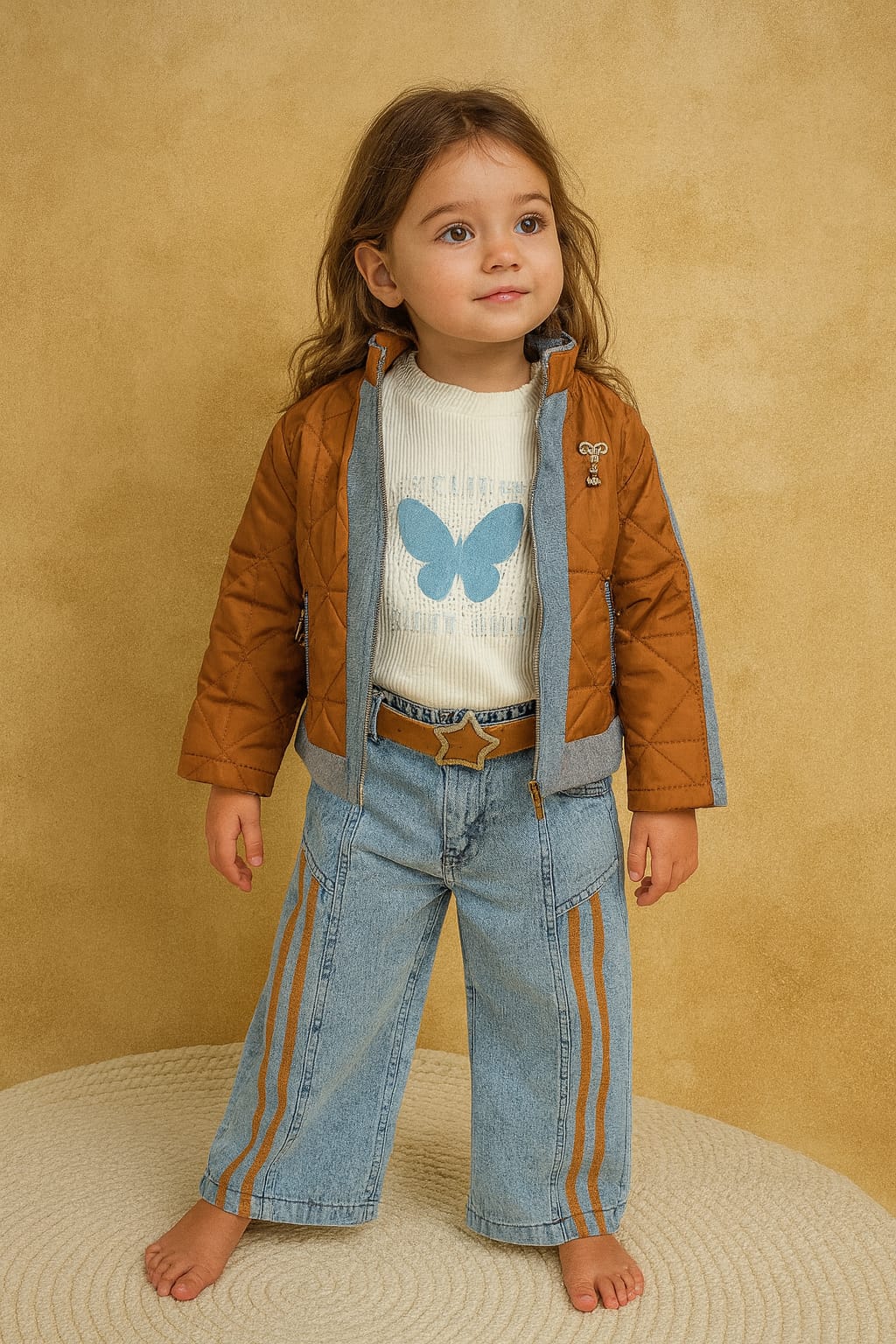 Girls 3-Piece Jeans Strass Set with Jacket – Chic & Elegant