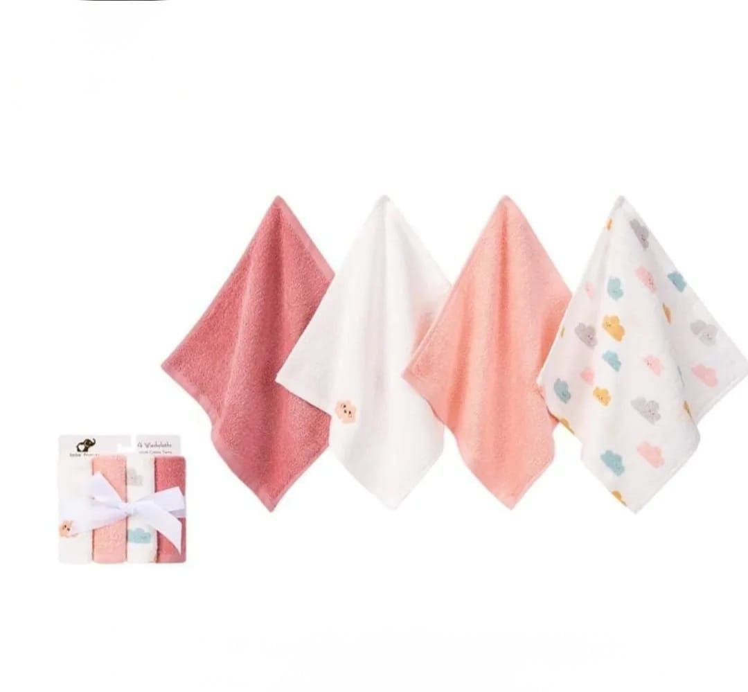 4-Piece Baby Towels Set – 100% Cotton, 25x25 cm