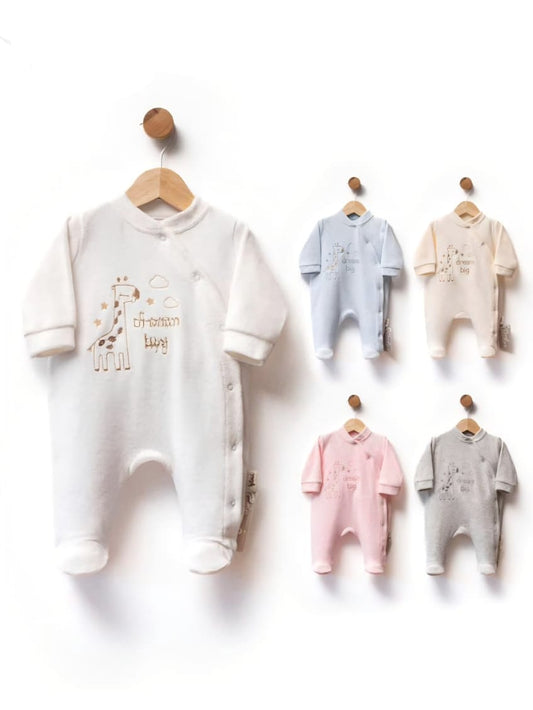 Velvet Baby Sleepsuit – Dream Big Giraffe Design