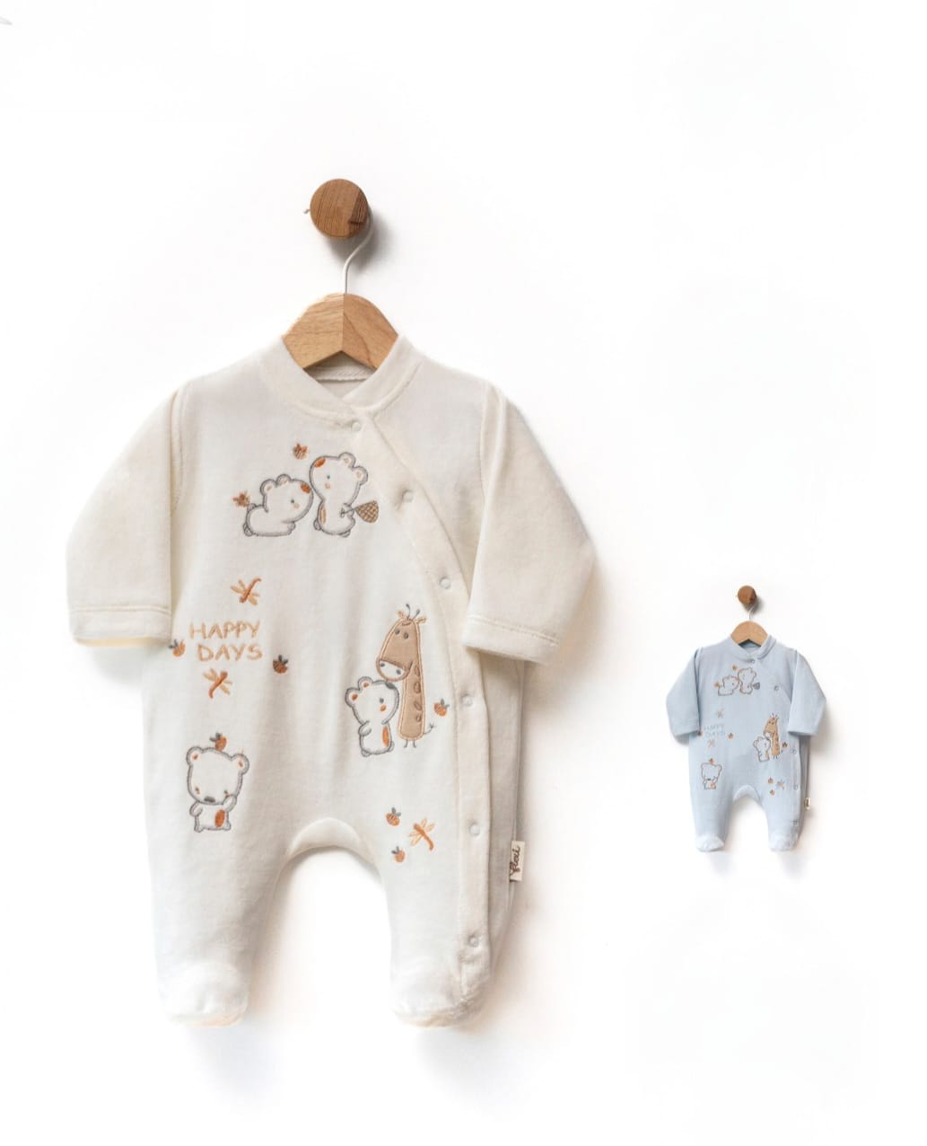 Velvet Beige Baby Overall – Bear Design